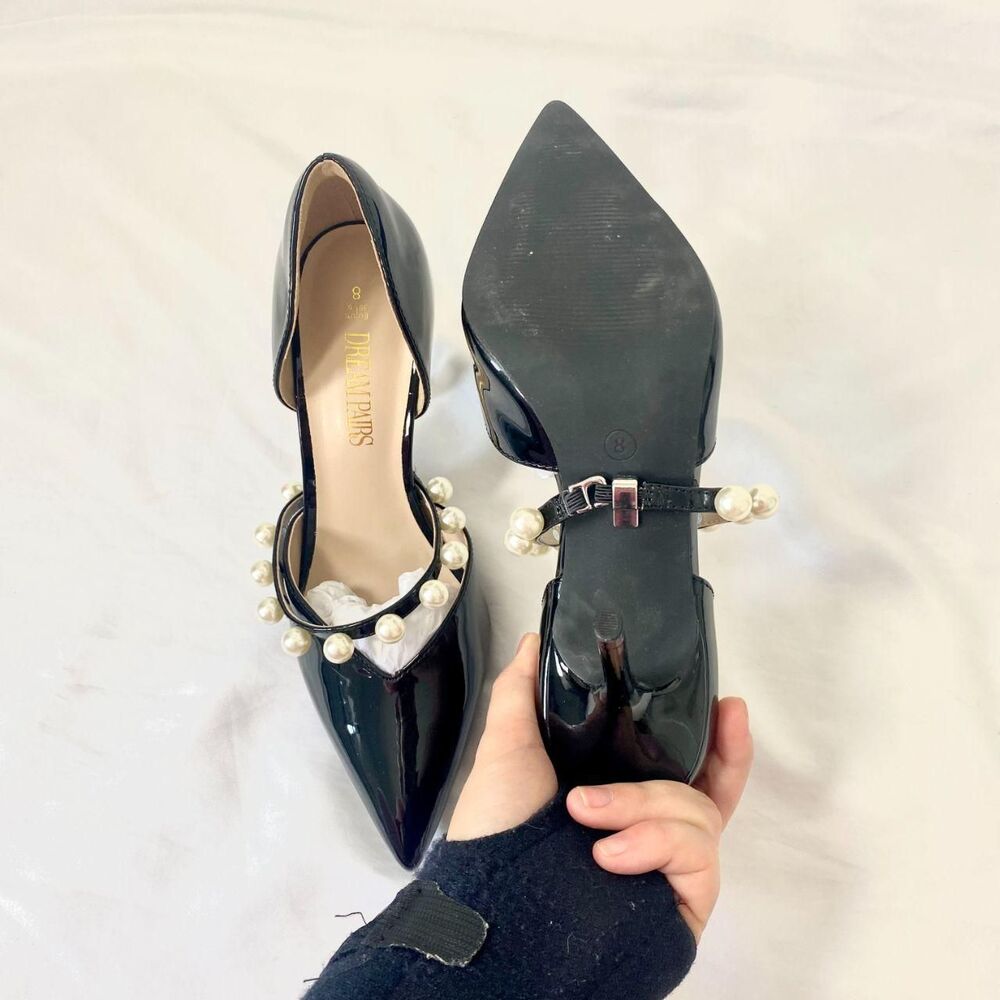 NEW DREAM PAIRS Black Faux Patent Pointed Toe Pearl High Heels Stiletto US 8 - Picture 7 of 7